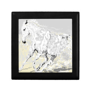 Wooden Jewelry Keepsake Box : Wild White Stallion