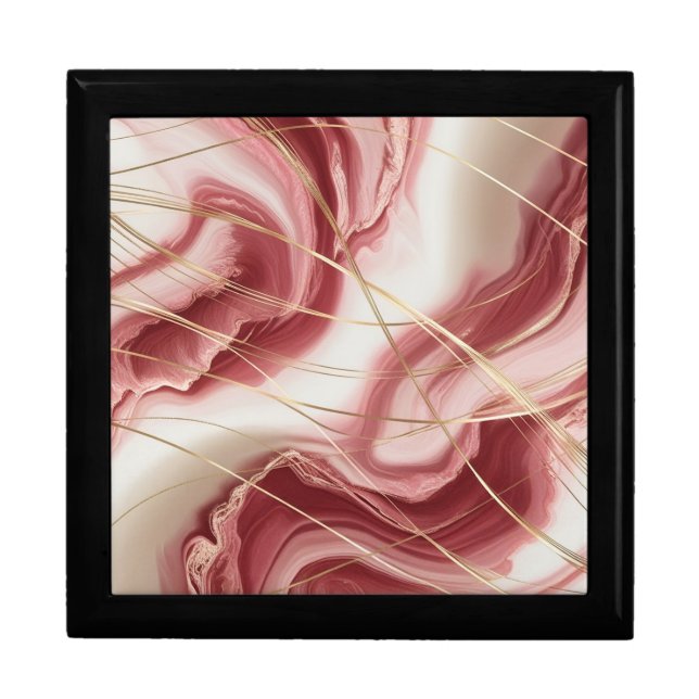 Wooden Jewelry Keepsake Box with baby pink marble  (Front)