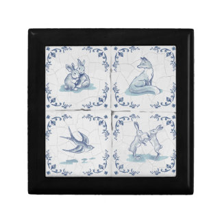 Wooden Jewelry Keepsake Delft Tile Forest Animals Gift Box