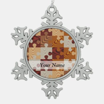 Wooden Jigsaw Puzzle Snowflake Pewter Christmas Ornament by Patternzstore at Zazzle