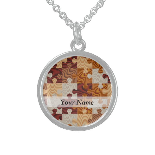 Wooden jigsaw puzzle sterling silver necklace (Front)