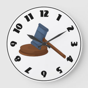 Wooden Judge Gavel Court Large Clock