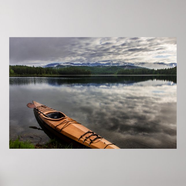 Wooden kayak on shore of Beaver Lake Poster (Front)