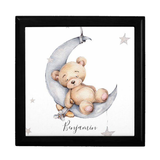 Wooden Keepsake Box - Baby Bear Moon Stars (Front)