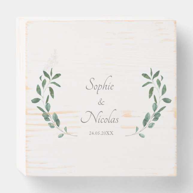 Wooden Keepsake Box, Eucalyptus Wedding Memory Box (Front Horizontal)