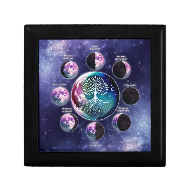 Wooden Keepsake Box with Moon Phase & Tree of life (Front)