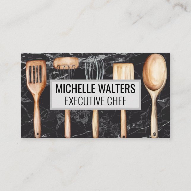 Wooden Kitchen Tools | Marble Business Card (Front)