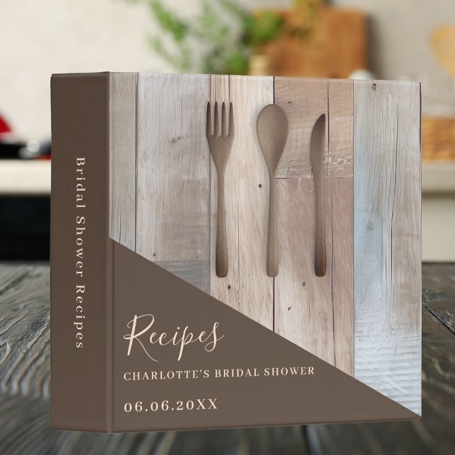 Wooden kitchen utensils brown Bridal Shower recipe 3 Ring Binder (Creator Uploaded)