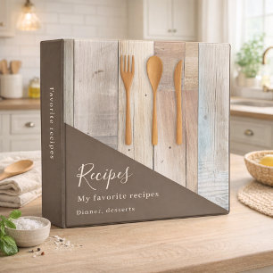 Wooden kitchen utensils brown recipe 3 ring binder