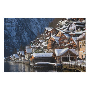 Wooden lakeside houses in Hallstatt, Austria Faux Canvas Print