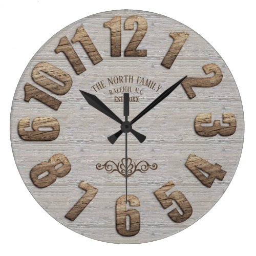 Wooden Large Number w/Name Large Clock