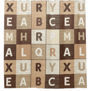 Wooden Letter Grid Shower Curtain