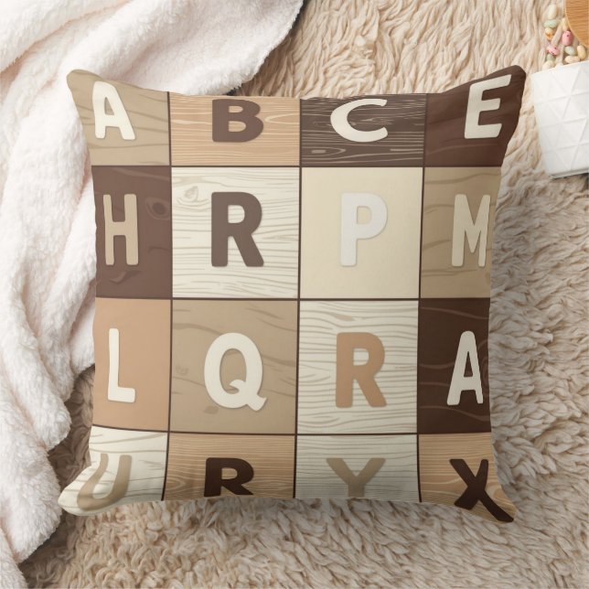 Wooden Letter Grid Throw Pillow (Blanket)