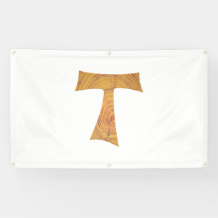 Wooden Look Franciscan Tau Cross Banner