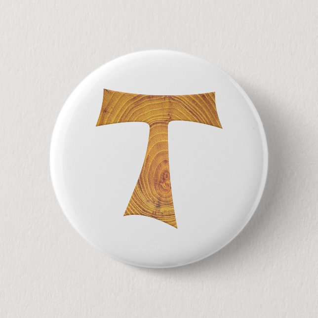 Wooden Look Franciscan Tau Cross Button (Front)