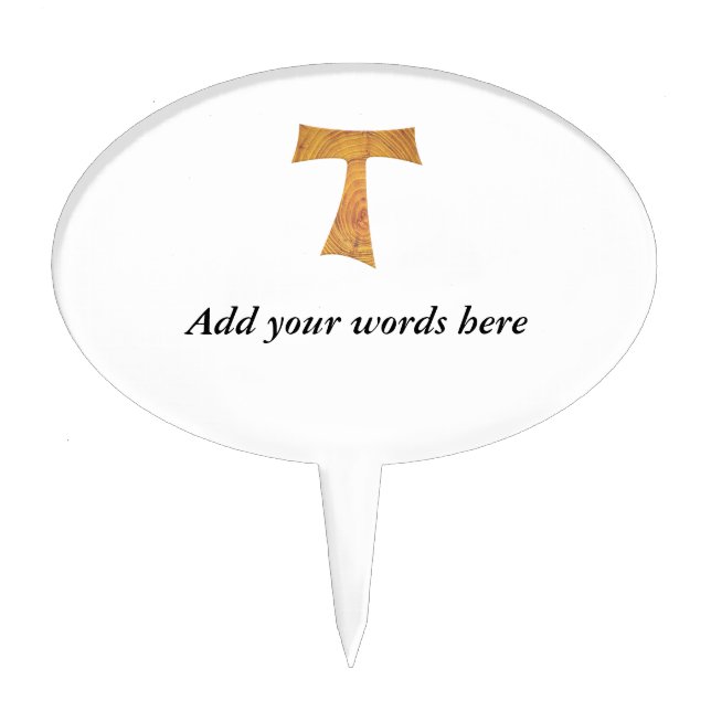 Wooden Look Franciscan Tau Cross Cake Topper (Front)
