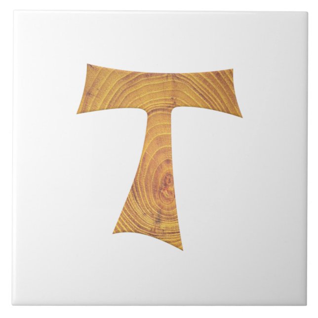 Wooden Look Franciscan Tau Cross Ceramic Tile (Front)
