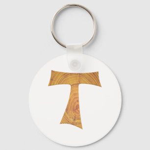 Wooden Look Franciscan Tau Cross Keychain