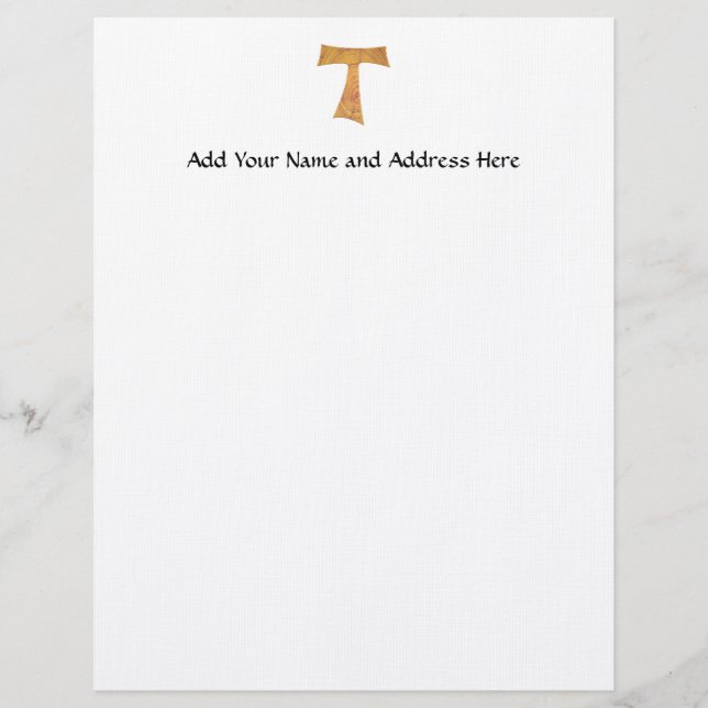 Wooden Look Franciscan Tau Cross Letterhead (Front)