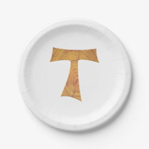 Wooden Look Franciscan Tau Cross Paper Plates