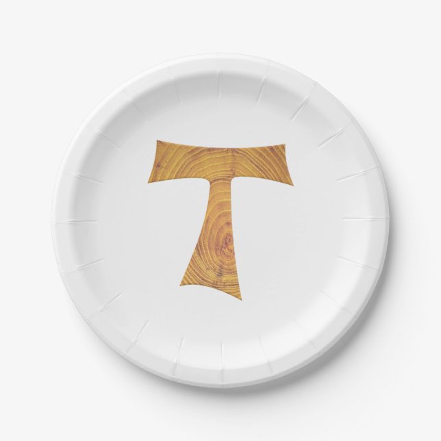 Wooden Look Franciscan Tau Cross Paper Plates (Front)