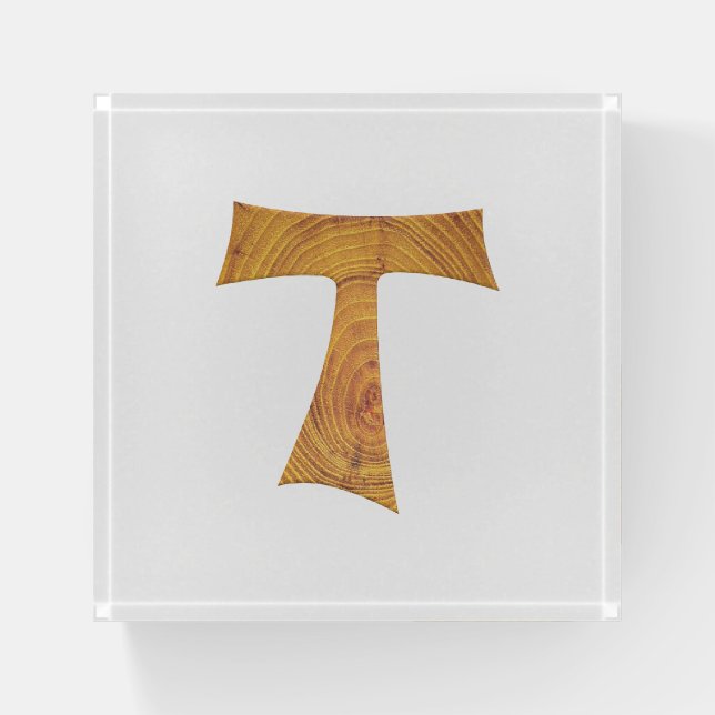 Wooden Look Franciscan Tau Cross Paperweight (Front)