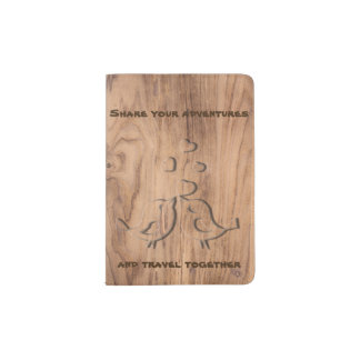 Wooden Lovebirds and text passport holder
