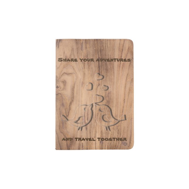 Wooden Lovebirds and text passport holder (Front)