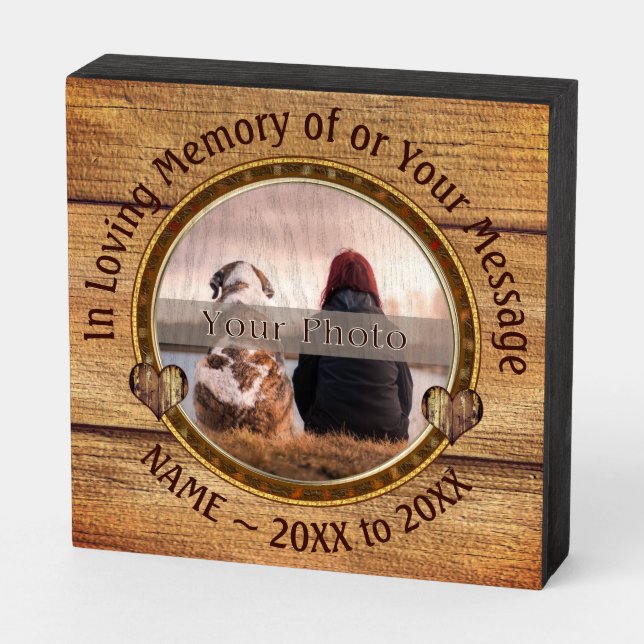 Wooden Memorial Plaques with PHOTO and Your Text,  (Angled Horizontal)
