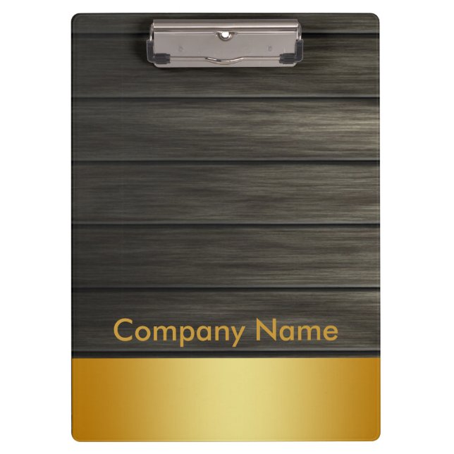 Wooden Modern Elegant Gold Faux Foil Company Logo Clipboard (Front)