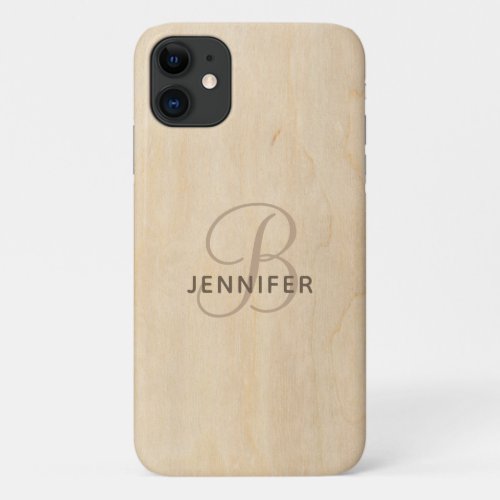 Wooden Monogram Personalized Name iPhone 11 Case