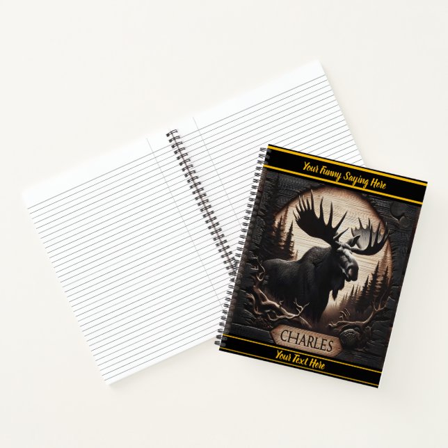 Wooden moose carving in nature notebook (Inside)