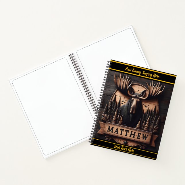 Wooden moose surrounded by nature notebook (Inside)