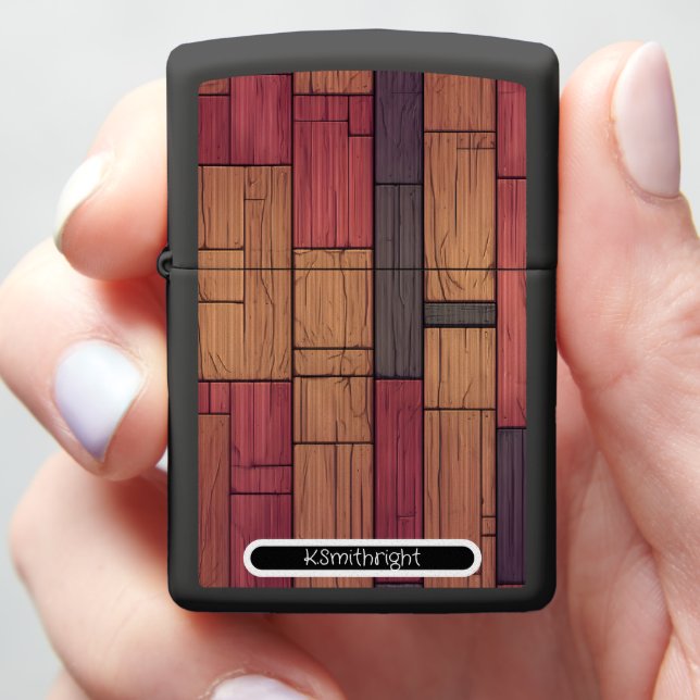 Wooden Mosaic Design On Collector's Zippo Lighter (In Hand)