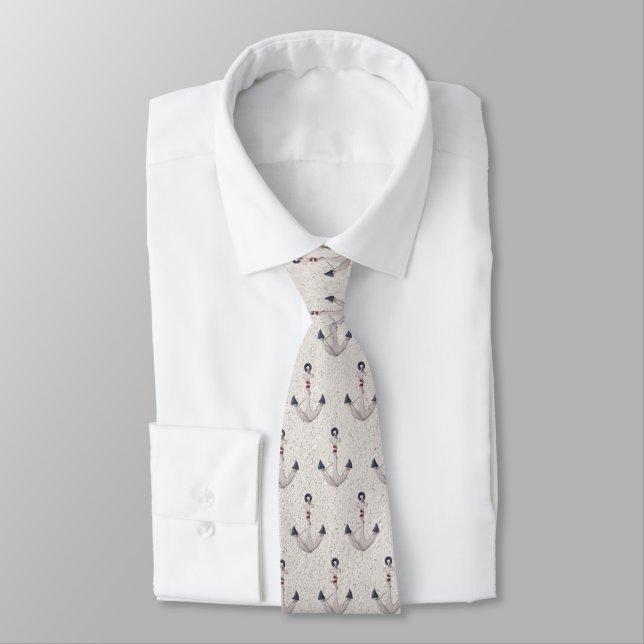 Wooden Nautical Anchor On Neutral Background Neck Tie (Tied)