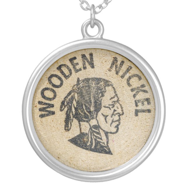 Wooden Nickel Silver Plated Necklace (Front)