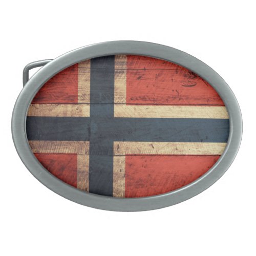 Wooden Norway Flag Oval Belt Buckle