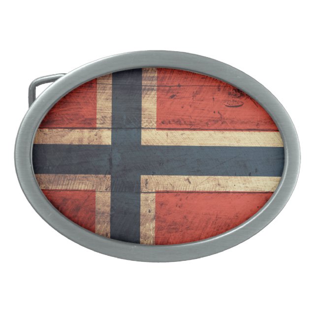 Wooden Norway Flag Oval Belt Buckle (Front)