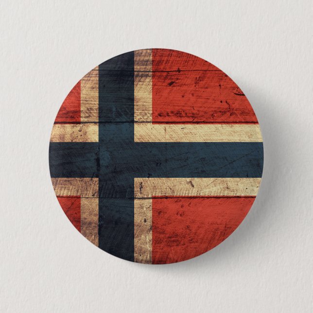 Wooden Norway Flag Pinback Button (Front)