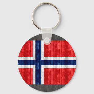 Wooden Norwegian Flag Keychain
