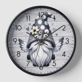 Wooden optic gray angel Wichtel Gnom Kitchen Wancl Clock