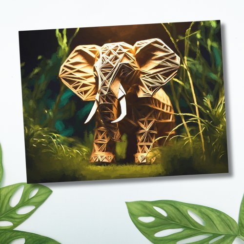 Wooden Origami Elephant Postcard