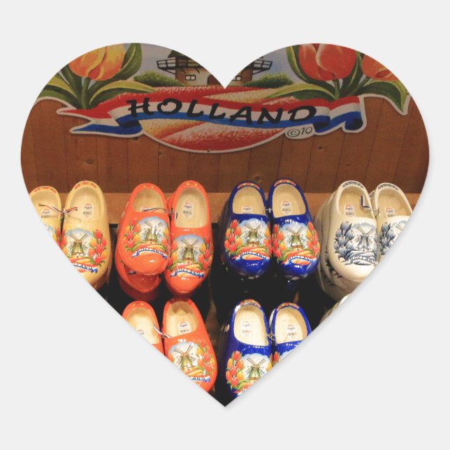 Wooden painted clogs, Holland 2 Heart Sticker (Front)