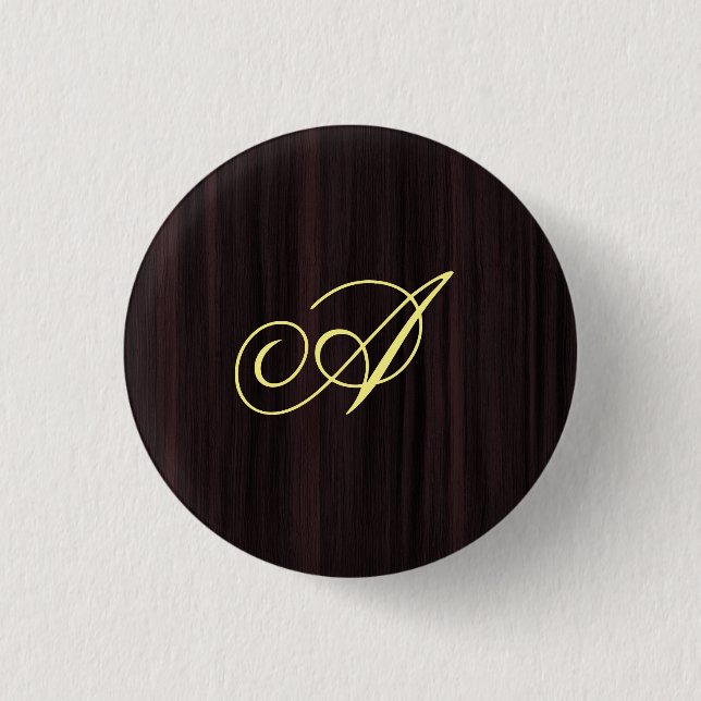 Wooden Pattern Monogram Handwritten Initials Button (Front)