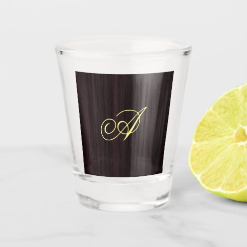 Wooden Pattern Monogram Handwritten Initials Shot Glass