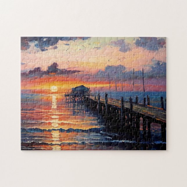 Wooden Pier At Sunset Fine Art Jigsaw Puzzle (Horizontal)