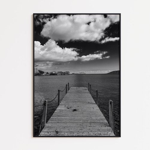 Wooden pier Ibiza in black and white Poster
