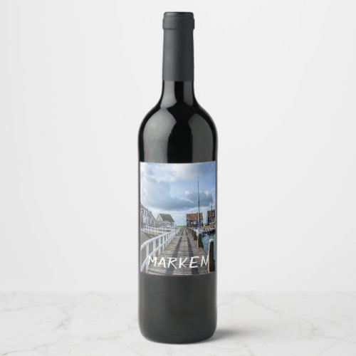 Wooden pier in Marken Netherlands Wine Label