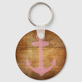 Wooden Pink Anchor Keychain by iroccamaro9 at Zazzle