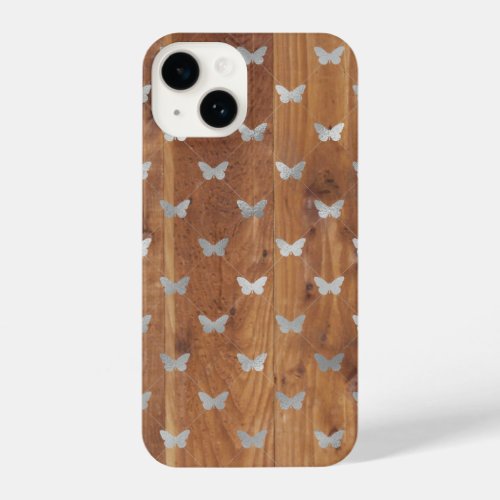 Wooden Planks  Silver Butterflies iPhone 14 Cases